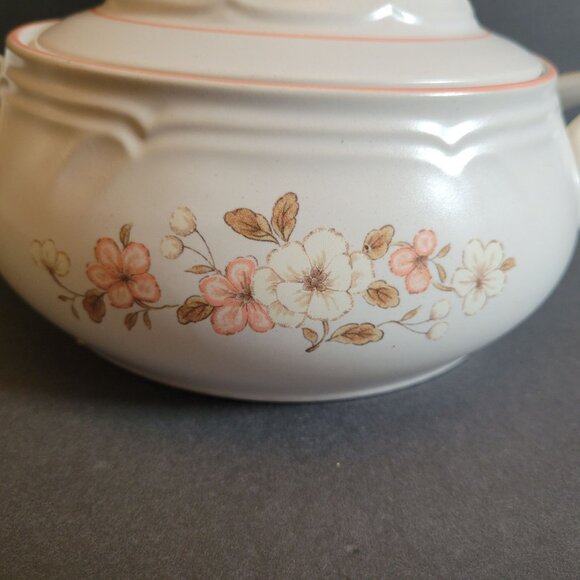 Vintage Country Ware Peachwood Stoneware Floral Soup Tureen With Lid & Handles W - Picture 4 of 11
